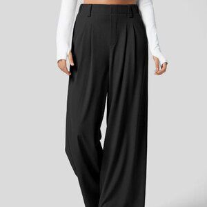 Halara High Waisted Side Pocket Wide Leg Waffle Work Pants - Black - Size L